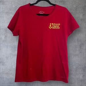 Vibrant Red Short Sleeve Tee with Yellow Logo
